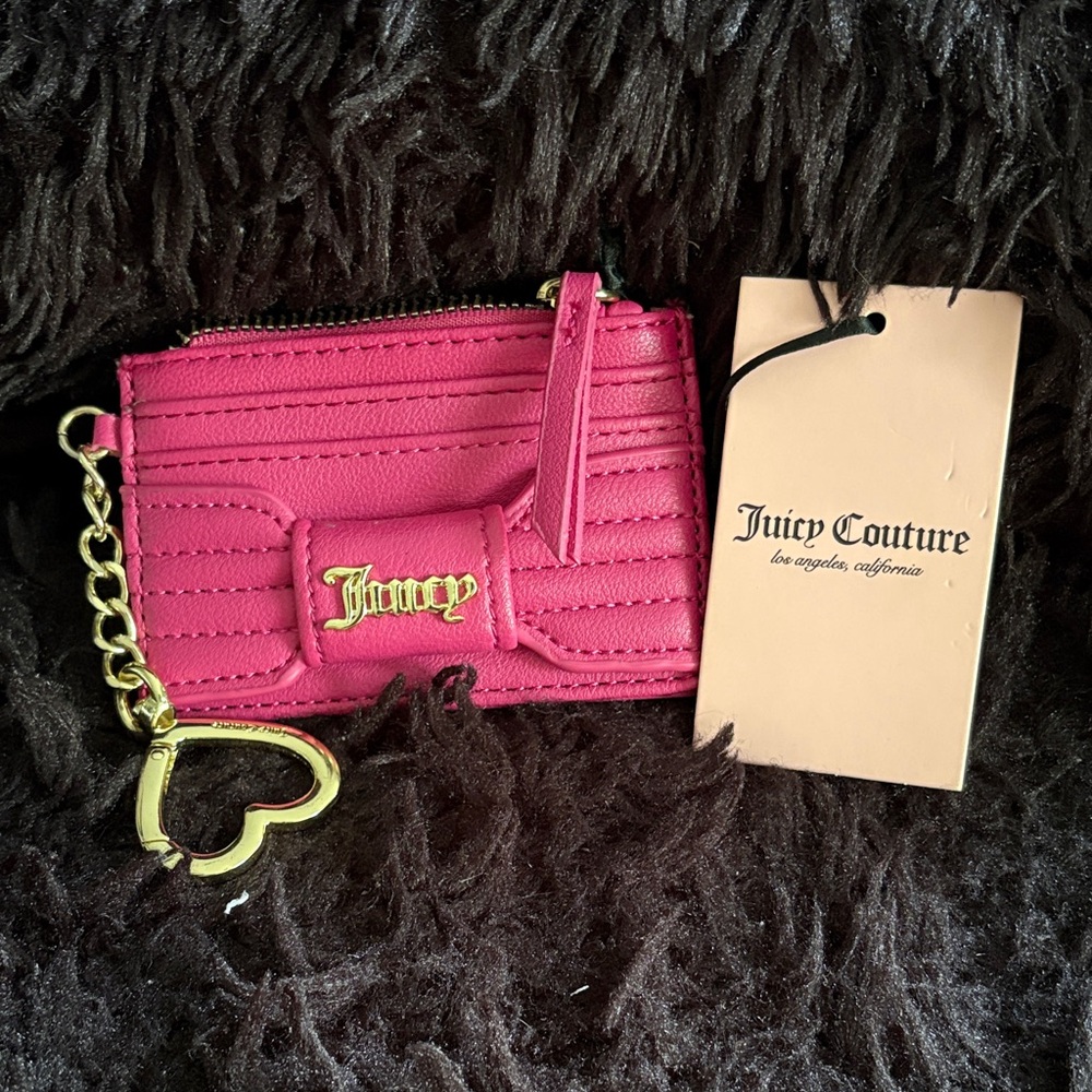 Juicy Couture Fuchsia Card Holder with Gold Heart Keychain